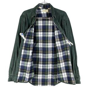 L.L. Bean Mens M Green Denim Canvas Shacket Hurricane Plaid Lining Canada Made